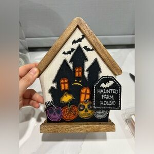 Wooden Haunted Farmhouse Spooky Decor Block